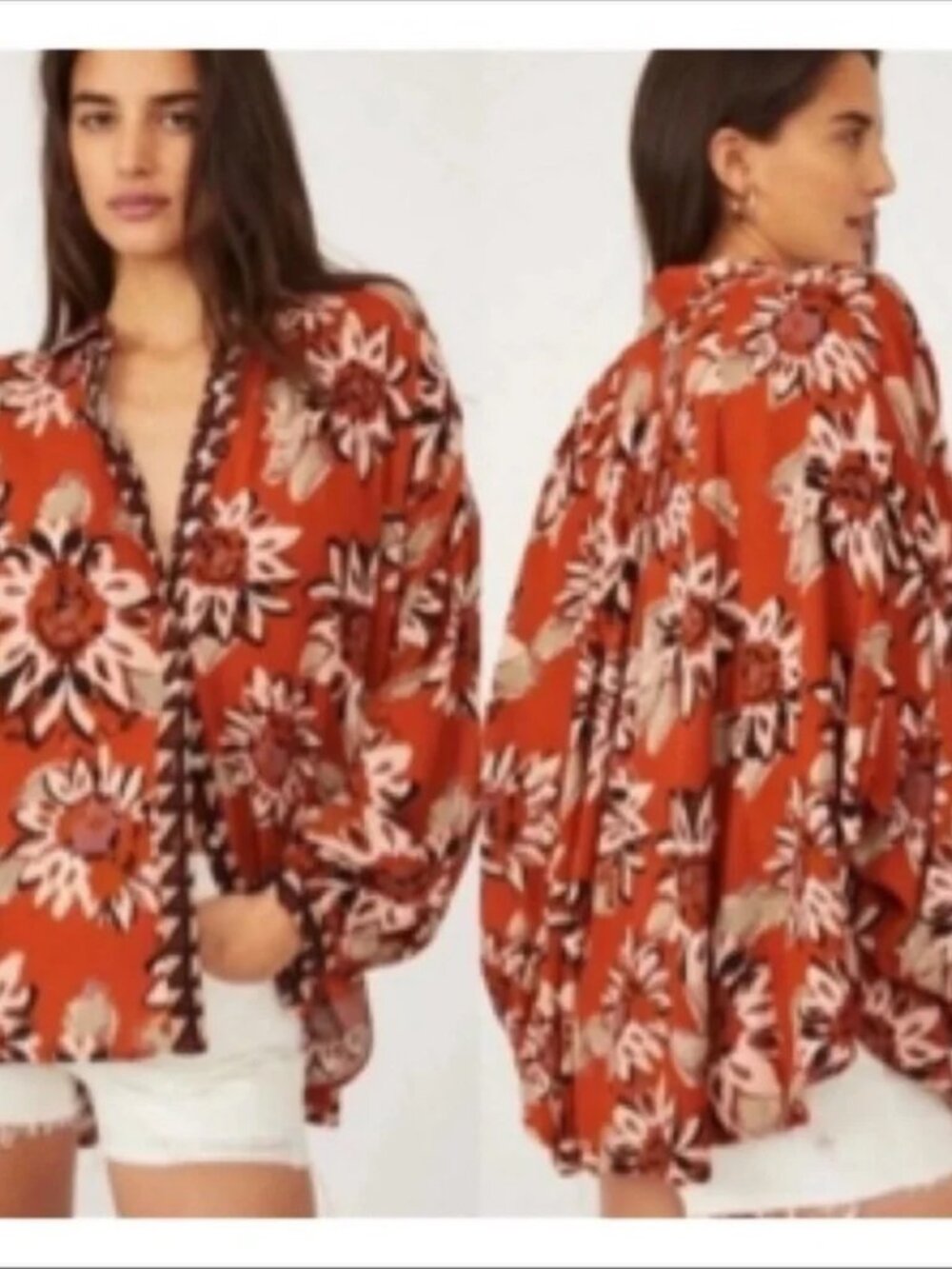 Free People Good Vibrations Printed Blouse Size L - Picture 2 of 10